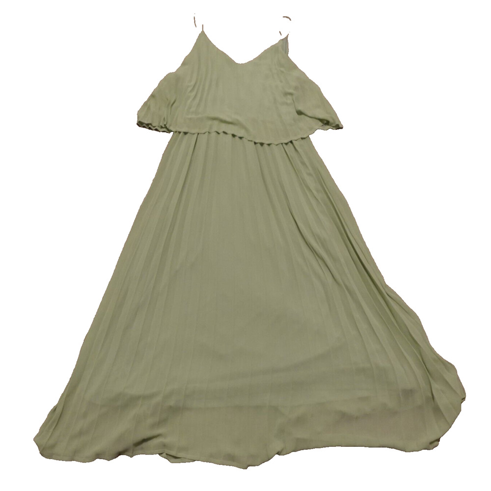 She + Sky Women Large Dress Midi Straps Green Accordion Lined Flowy